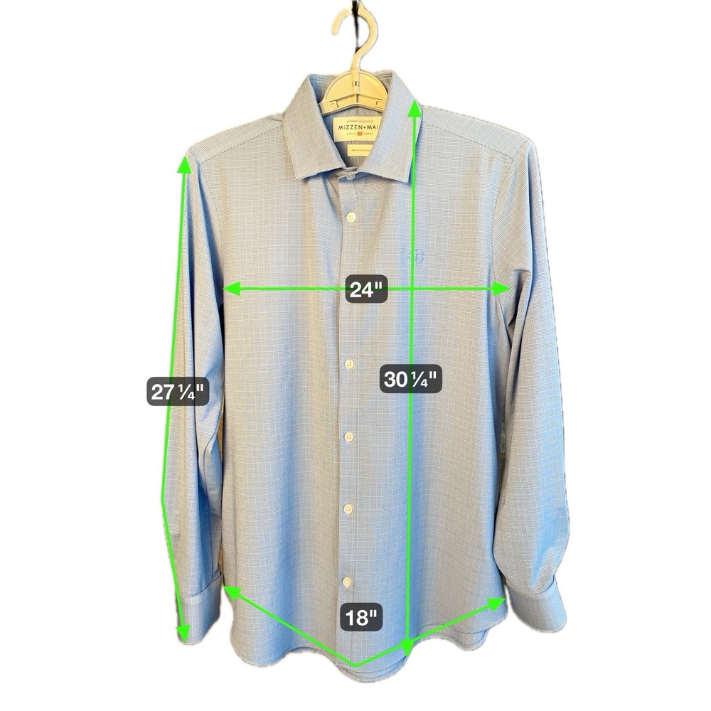 Mizzen+Main Leeward Dress Shirt Medium Standard Fit Blue Glen‎ Plaid Stretch - Picture 8 of 8